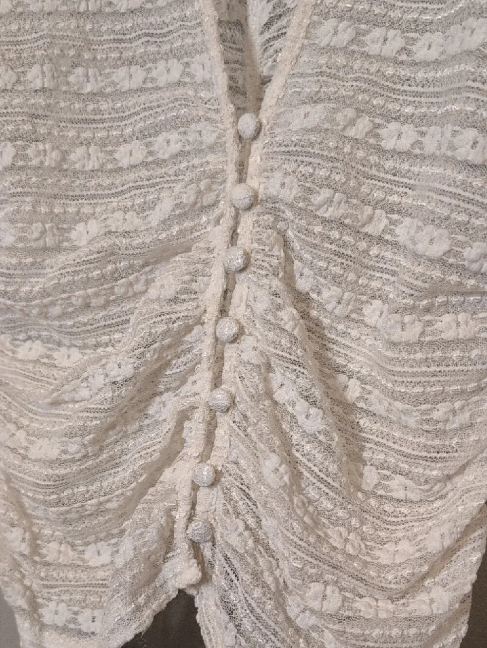 Whimsical Anthropologie Ivory Lace-Pattern Knit Top Flattering
